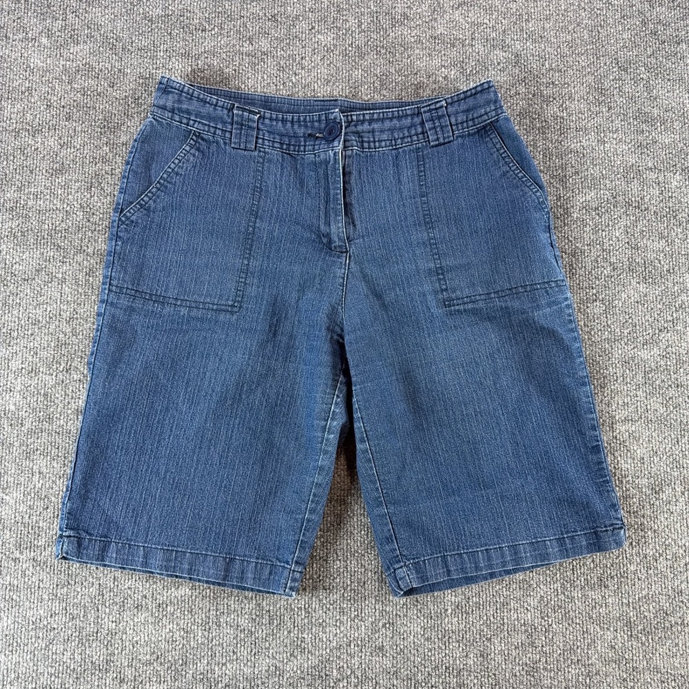 White Stag Womens Blue Denim Bermuda Shorts Size 6 Medium Wash Stretch Casual